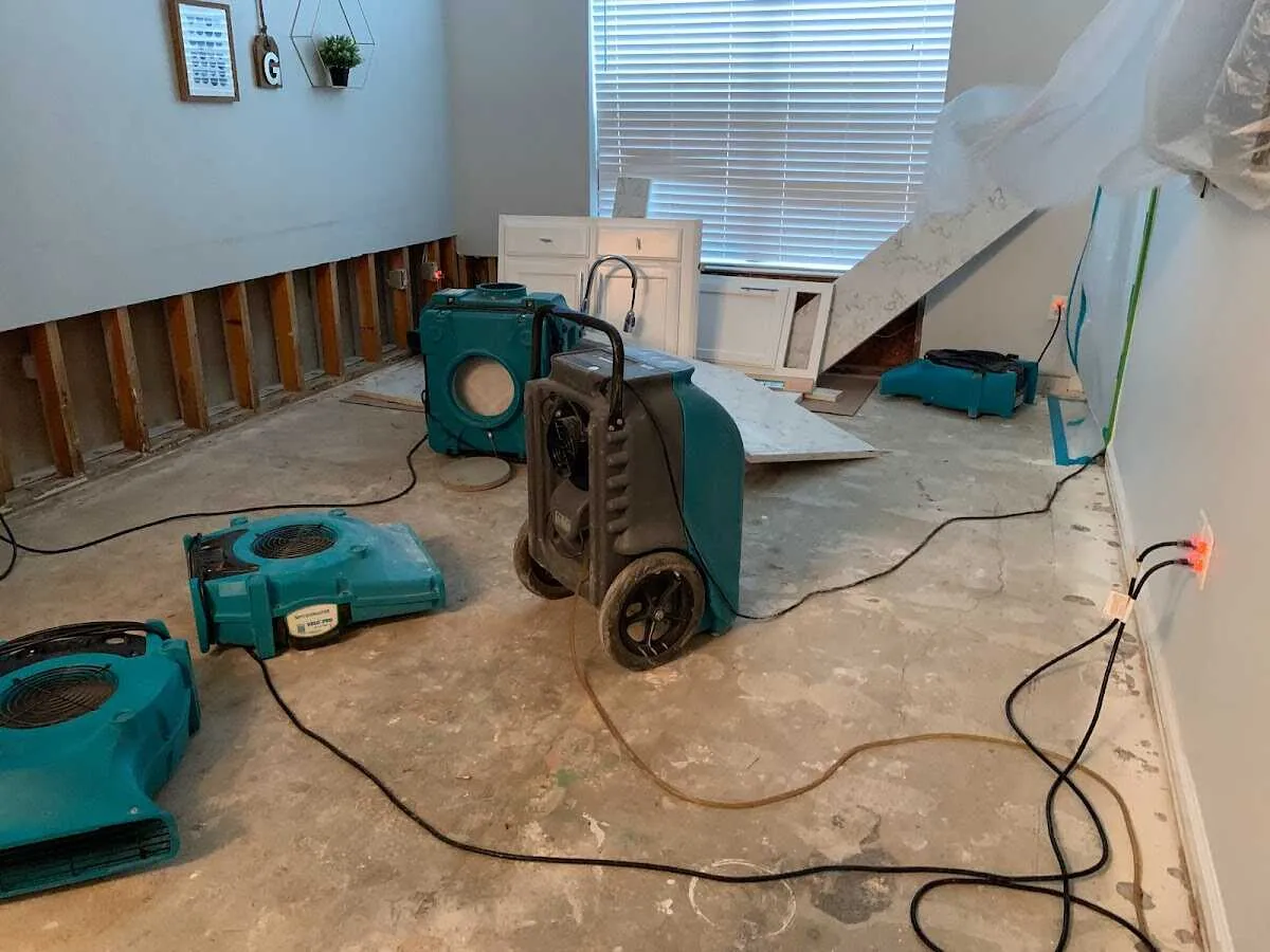 Dehumidifier in flood-cut room for Water Damage Restoration in Eastern Goleta Valley