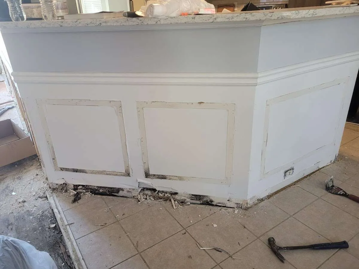 Water damage and mold on kitchen during Sewage Cleanup & Sanitation in Eastern Goleta Valley
